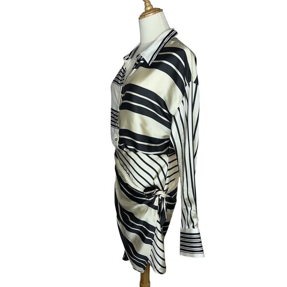 L'Academia Striped Kamile Asymmetrical Side Knot Satin Mini Dress Size Medium - Picture 7 of 12